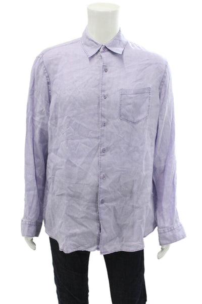 Black Brown 1826 Womens Linen Collared Button Down Shirt Purple Size L