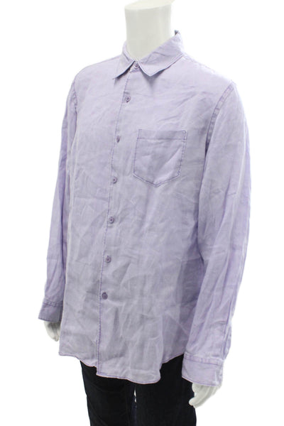 Black Brown 1826 Womens Linen Collared Button Down Shirt Purple Size L