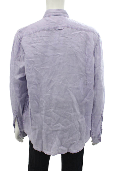 Black Brown 1826 Womens Linen Collared Button Down Shirt Purple Size L