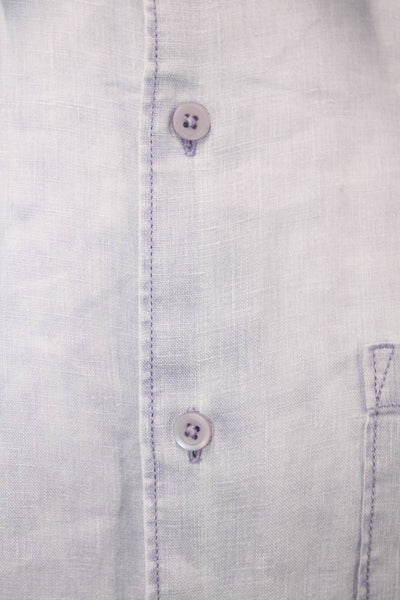 Black Brown 1826 Womens Linen Collared Button Down Shirt Purple Size L