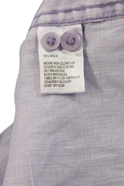 Black Brown 1826 Womens Linen Collared Button Down Shirt Purple Size L