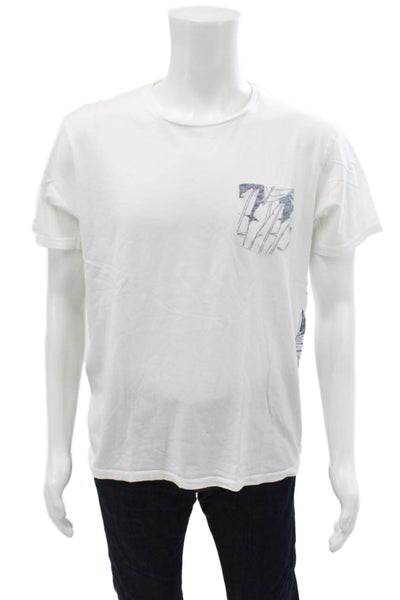 Zara Man Mens Cotton Round Neck Palm Print Pocketed Detail T-Shirt White Size L