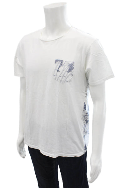 Zara Man Mens Cotton Round Neck Palm Print Pocketed Detail T-Shirt White Size L