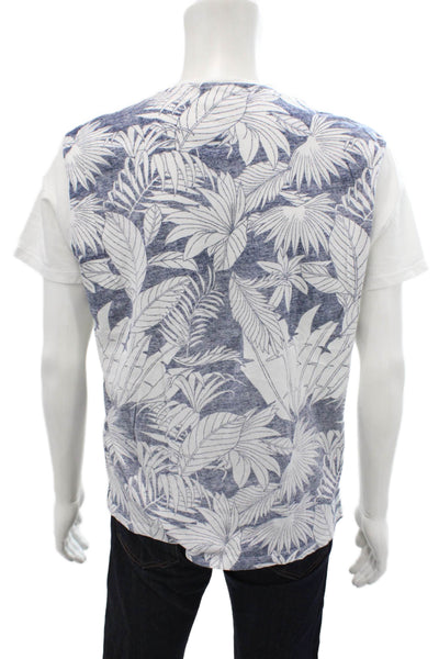Zara Man Mens Cotton Round Neck Palm Print Pocketed Detail T-Shirt White Size L