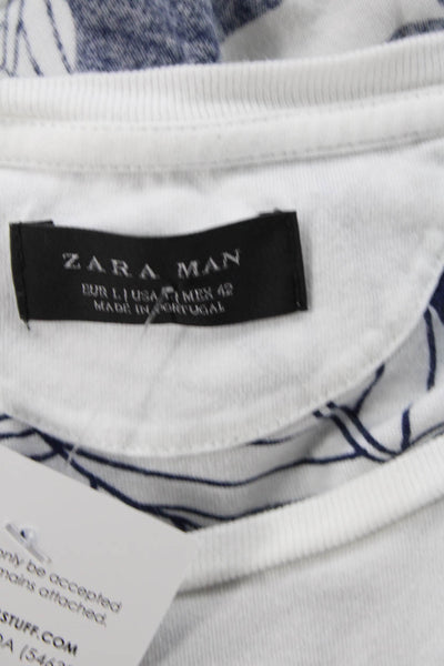 Zara Man Mens Cotton Round Neck Palm Print Pocketed Detail T-Shirt White Size L