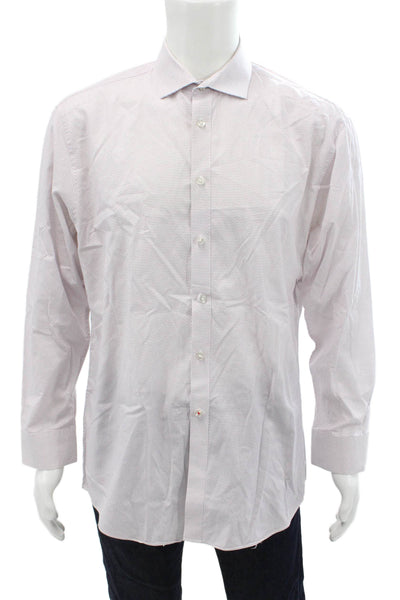 Calvin Klein Mens Cotton Collared Spotted Button Down Shirt Pink Size 16.5