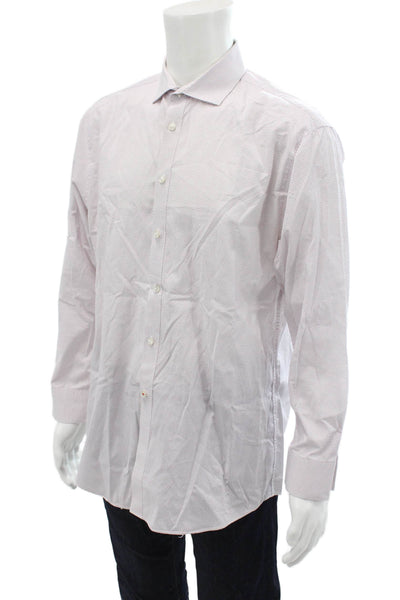 Calvin Klein Mens Cotton Collared Spotted Button Down Shirt Pink Size 16.5