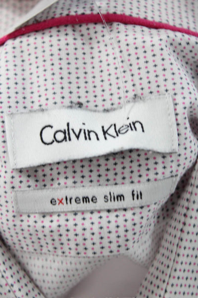 Calvin Klein Mens Cotton Collared Spotted Button Down Shirt Pink Size 16.5