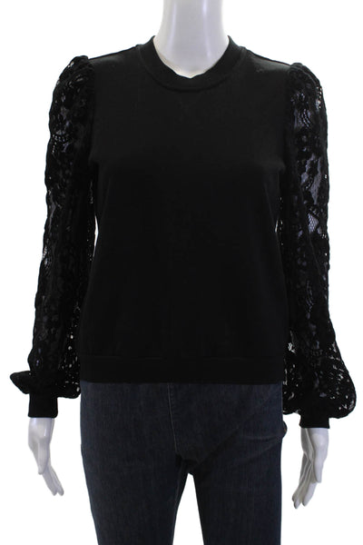 Cami NYC Womens Cotton Lace Embroidered Long Sleeve Sweatshirt Black Size XS