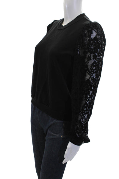 Cami NYC Womens Cotton Lace Embroidered Long Sleeve Sweatshirt Black Size XS