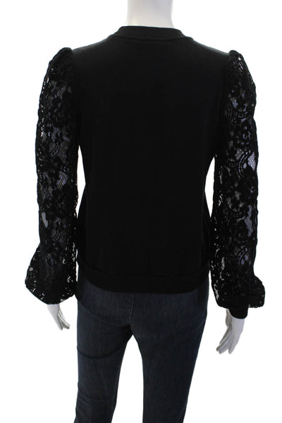Cami NYC Womens Cotton Lace Embroidered Long Sleeve Sweatshirt Black Size XS
