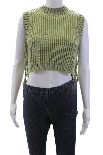 DH New York Womens Cotton Sleeveless Tie Side Knit Sweater Vest Green Size XS