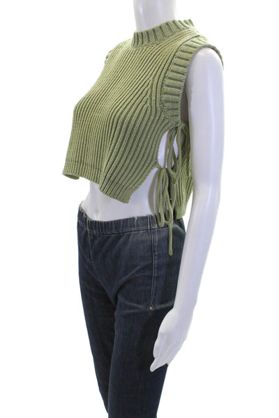 DH New York Womens Cotton Sleeveless Tie Side Knit Sweater Vest Green Size XS