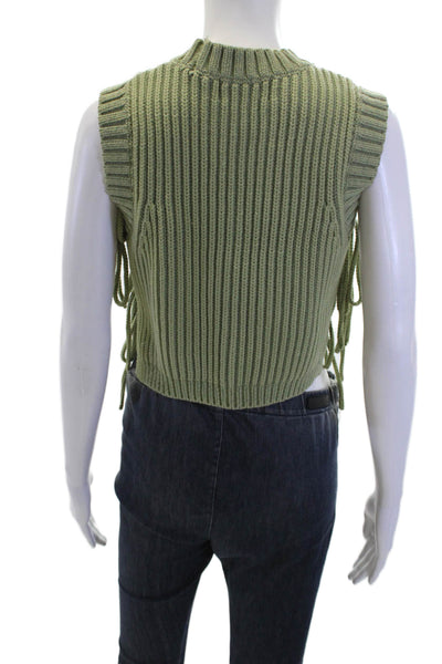 DH New York Womens Cotton Sleeveless Tie Side Knit Sweater Vest Green Size XS