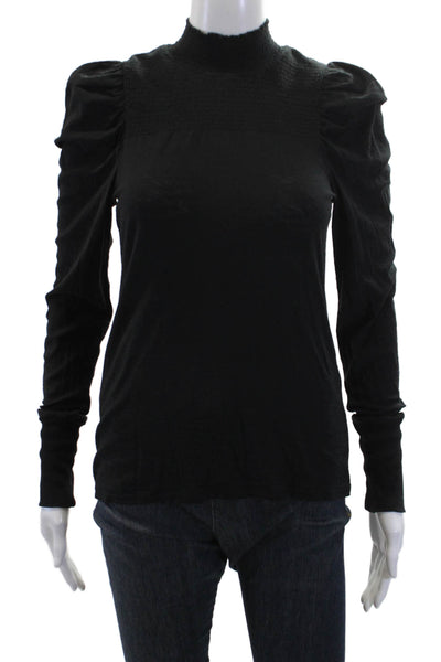 Nation LTD Womens Cotton Mock Neck Long Sleeve Smocked Shirt Black Size S