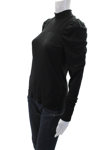 Nation LTD Womens Cotton Mock Neck Long Sleeve Smocked Shirt Black Size S