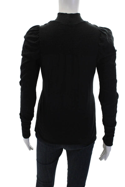 Nation LTD Womens Cotton Mock Neck Long Sleeve Smocked Shirt Black Size S