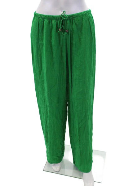 Zara Womens Textured Elastic Waistband Wide Leg Casual Pants Green Size L
