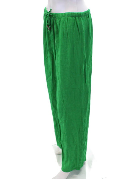 Zara Womens Textured Elastic Waistband Wide Leg Casual Pants Green Size L