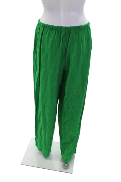 Zara Womens Textured Elastic Waistband Wide Leg Casual Pants Green Size L