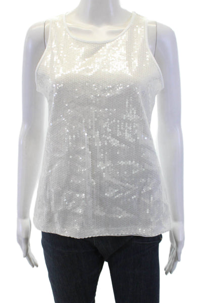 Marella Sport Womens Sequined Terzo Tank Top White Cotton Size Medium