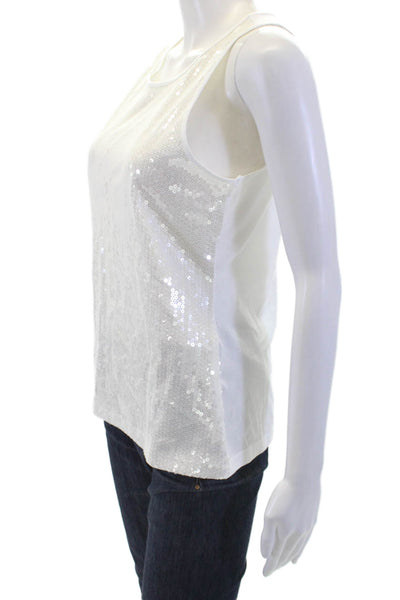 Marella Sport Womens Sequined Terzo Tank Top White Cotton Size Medium
