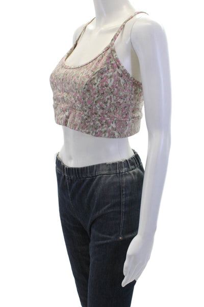Varley Womens Floral Print Move Irene Sports Bra Rose Water Pink BrownSize Large