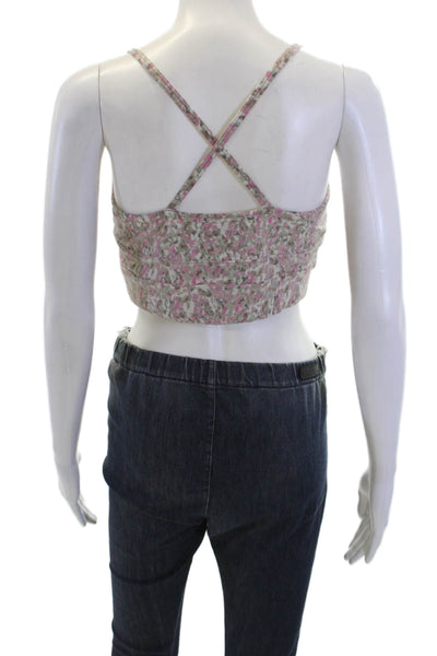 Varley Womens Floral Print Move Irene Sports Bra Rose Water Pink BrownSize Large