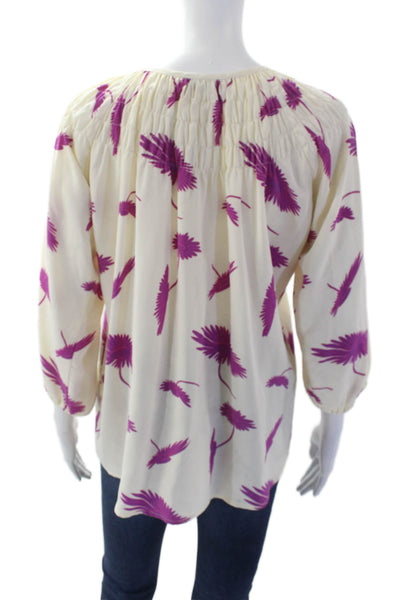 Tucker Womens Silk Floral Crew Neck 3/4 Sleeve Blouse Top Cream Size P