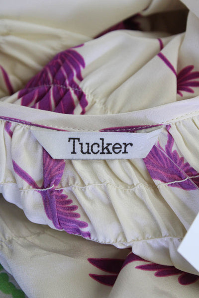 Tucker Womens Silk Floral Crew Neck 3/4 Sleeve Blouse Top Cream Size P