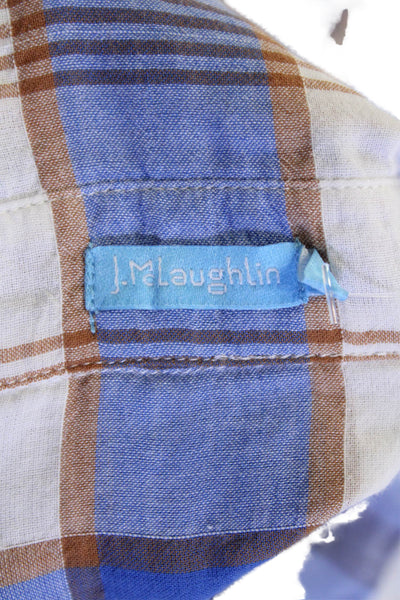 J. Mclaughlin Womens Cotton Plaid Henley Long Sleeve Blouse Top Blue Size XS