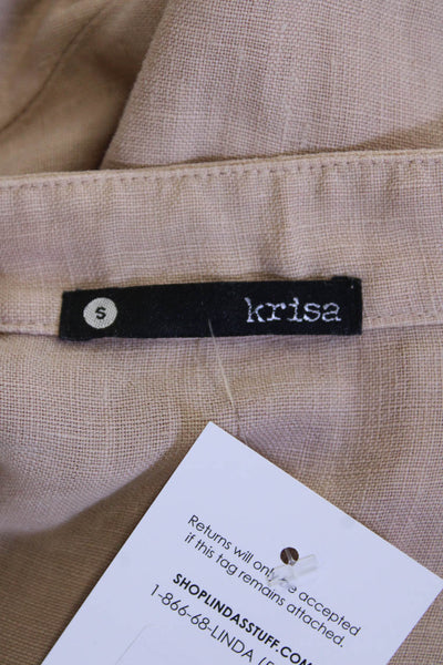 Krisa Womens Linen Henley Print Pockets 3/4 Sleeve Tunic Top Brown Size S