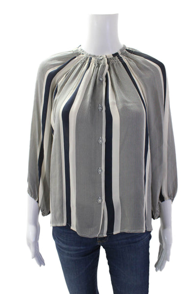 Tucker Womens Silk Striped Crew Neck 3/4 Sleeve Blouse Top Navy Cream Size P