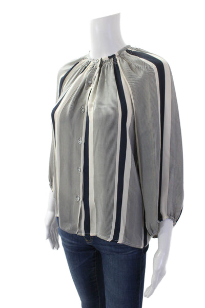 Tucker Womens Silk Striped Crew Neck 3/4 Sleeve Blouse Top Navy Cream Size P
