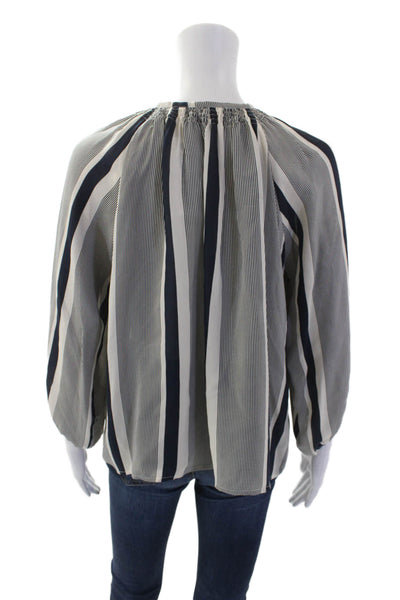 Tucker Womens Silk Striped Crew Neck 3/4 Sleeve Blouse Top Navy Cream Size P