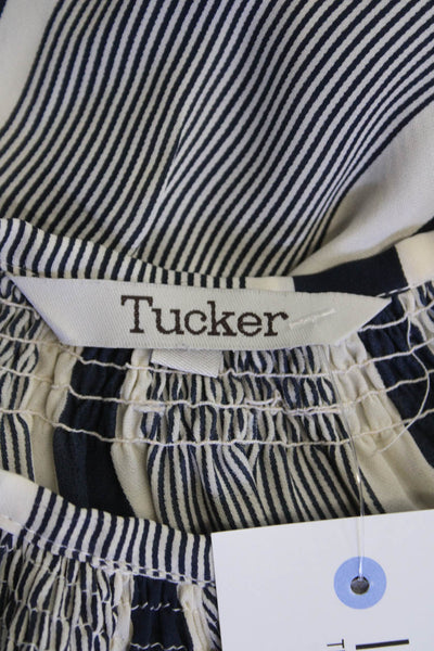 Tucker Womens Silk Striped Crew Neck 3/4 Sleeve Blouse Top Navy Cream Size P