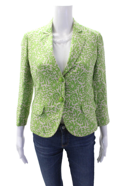 J Crew Womens Linen Printed Two Button Long Sleeve Blazer Green Size 0