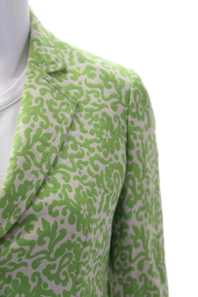 J Crew Womens Linen Printed Two Button Long Sleeve Blazer Green Size 0