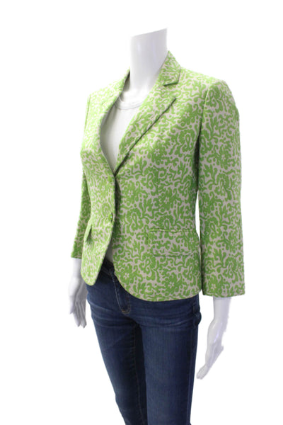 J Crew Womens Linen Printed Two Button Long Sleeve Blazer Green Size 0