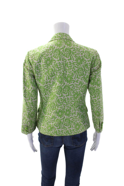 J Crew Womens Linen Printed Two Button Long Sleeve Blazer Green Size 0