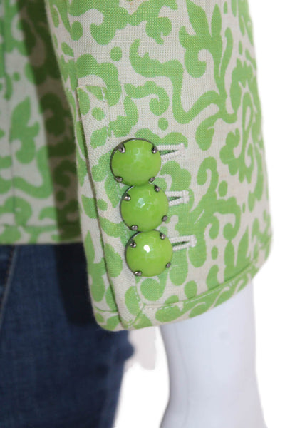 J Crew Womens Linen Printed Two Button Long Sleeve Blazer Green Size 0