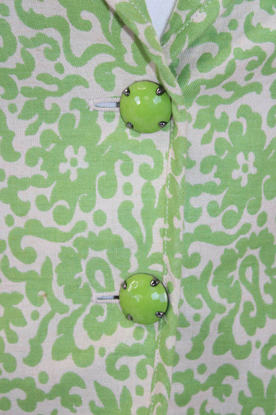 J Crew Womens Linen Printed Two Button Long Sleeve Blazer Green Size 0