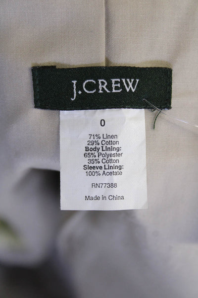 J Crew Womens Linen Printed Two Button Long Sleeve Blazer Green Size 0