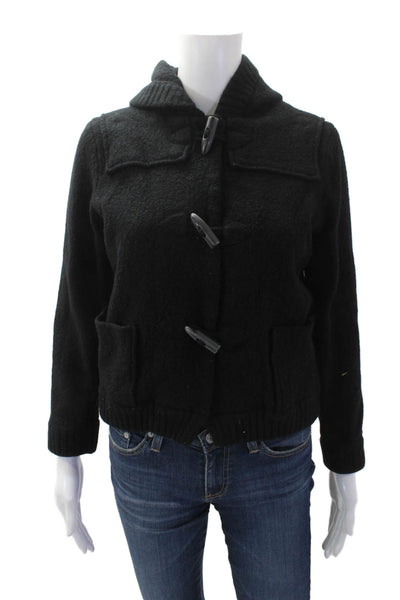 DKNY Womens Wool Toggle Hooded Long Sleeve Jacket Black Size M