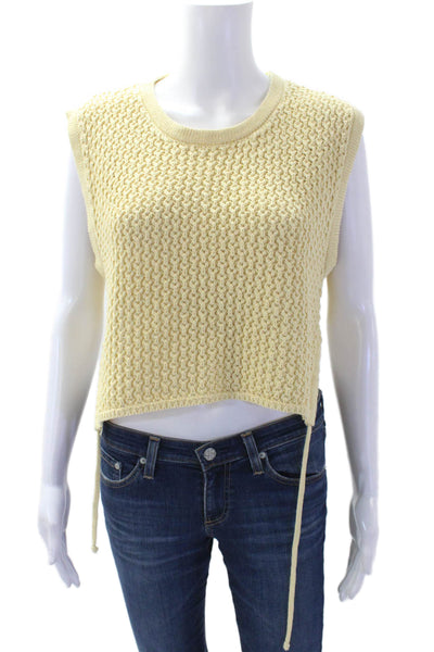 Le Lis Womens Cotton Sleeveless Cropped Tie Back High Low Sweater Yellow Size L