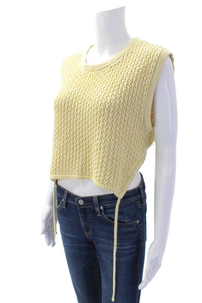 Le Lis Womens Cotton Sleeveless Cropped Tie Back High Low Sweater Yellow Size L