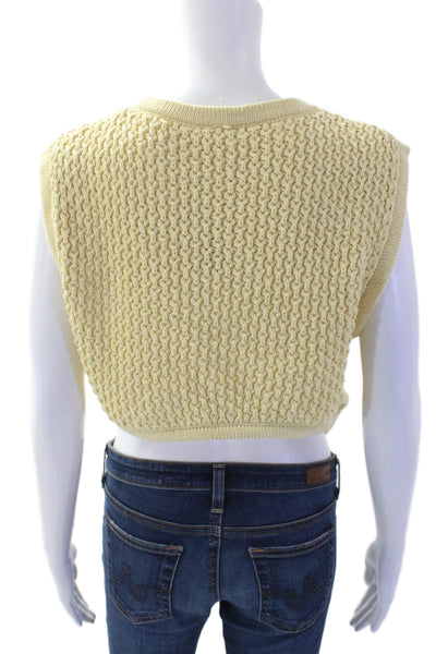 Le Lis Womens Cotton Sleeveless Cropped Tie Back High Low Sweater Yellow Size L