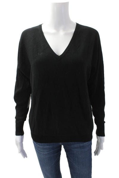 Sogi Womens Patch Detail Long Sleeve V-Neck Pullover Sweater Black Size S