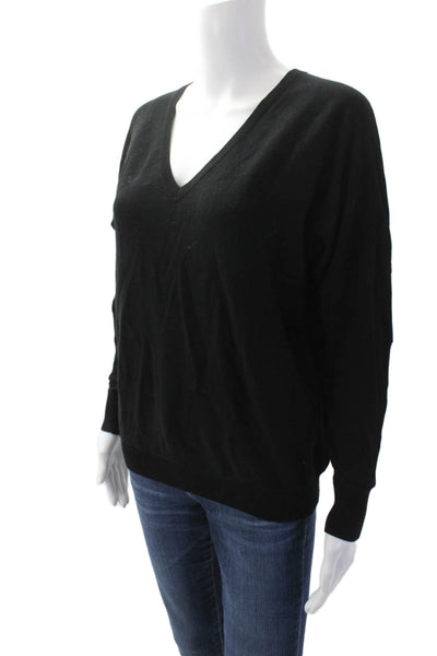 Sogi Womens Patch Detail Long Sleeve V-Neck Pullover Sweater Black Size S