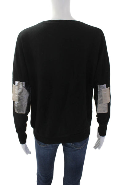 Sogi Womens Patch Detail Long Sleeve V-Neck Pullover Sweater Black Size S